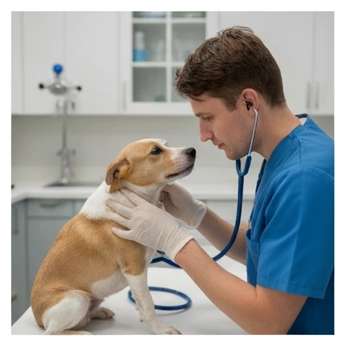 Veterinary professional checking a dog